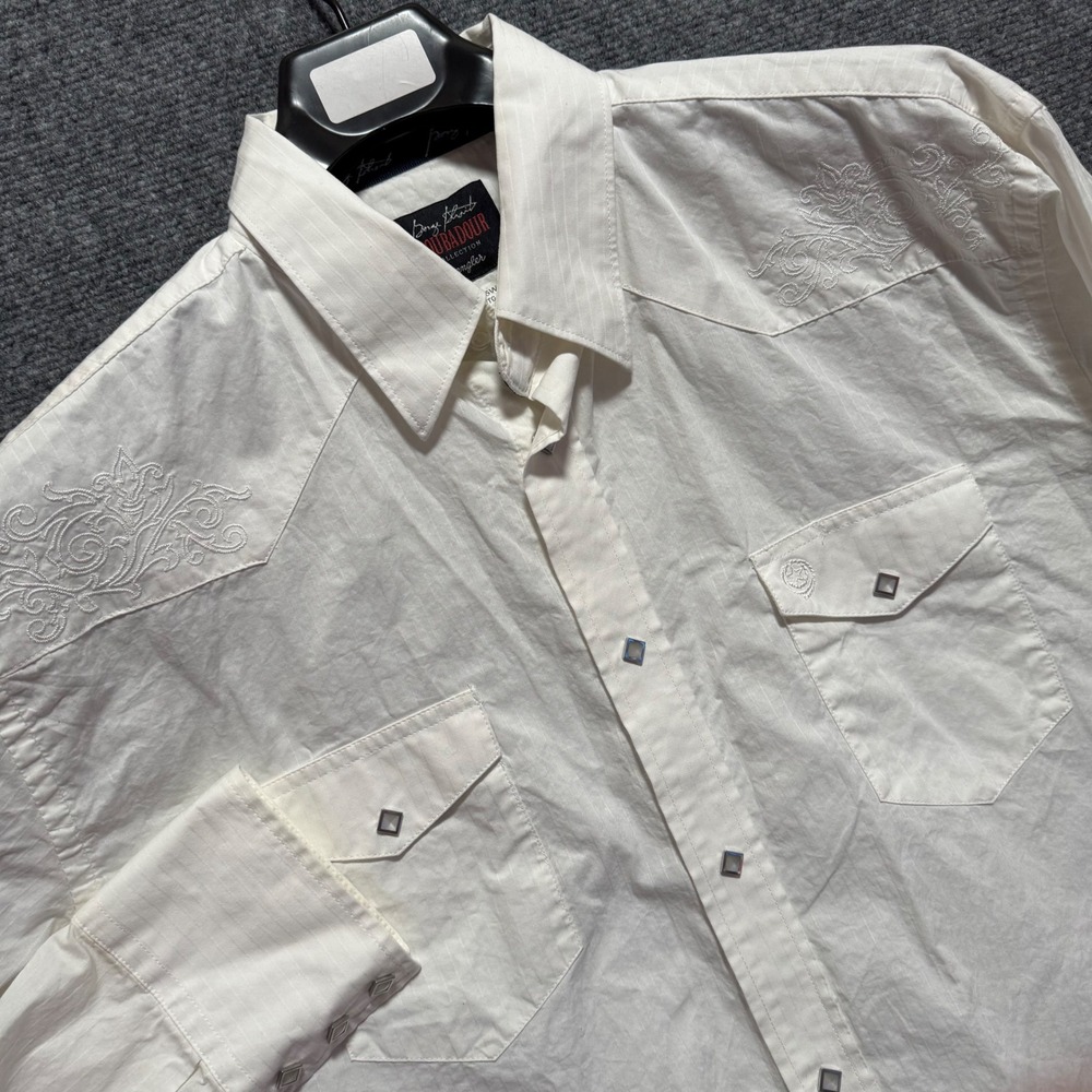 Wrangler Troubadour George Strait Mens XL Shirt White Embroidered Western Snap‎